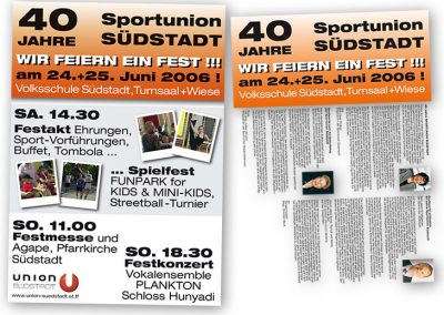 40 Jahre Sportunion Südstadt - Folder + Plakat